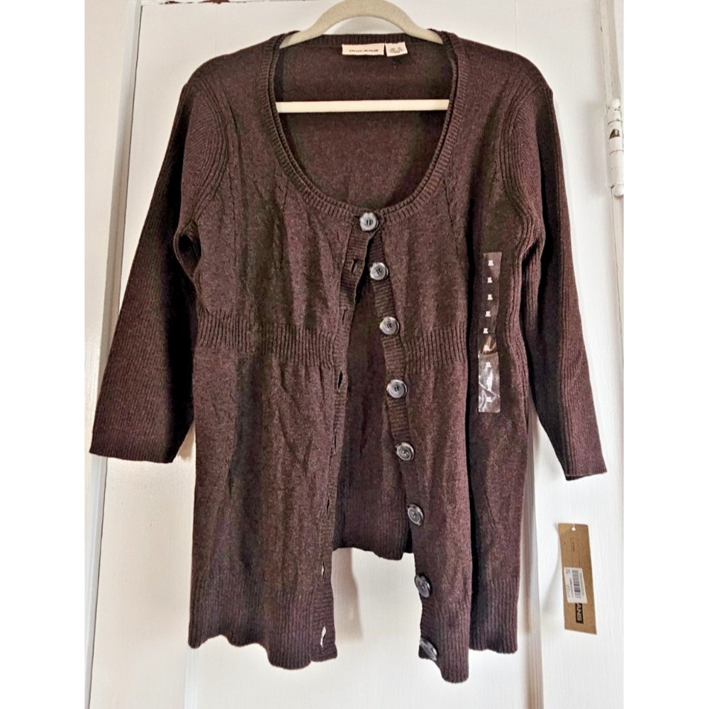 NWT DKNY JEANS‎ womens XL brown full length button cardigan sweater